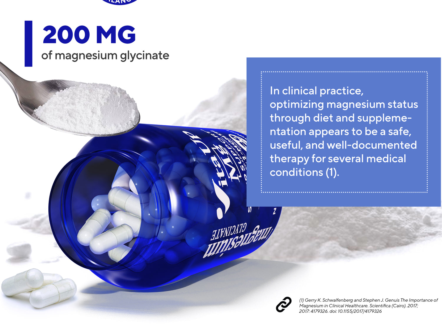 Promotional banner for VitaUp Magnesium Glycinate showing happy woman holding the bottle, health benefit icons (sleep, metabolism, heart, bone), 200mg dosage, and natural ingredients like avocado and nuts.