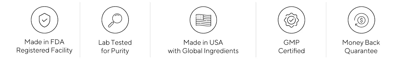 VitaUp quality assurance banner featuring bold headline “Quality is Our Priority,” alongside certification icons and labels: Made in FDA-registered facility, Lab Tested, Made in USA, GMP Certified, and Money Back Guarantee — reinforcing product safety, trust, and reliability.