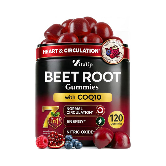 VitaUp Beet Root Gummies – Beetroot Gummies with CoQ10, Grape Seed, Vitamin C, B12 & B3 – Beets Gummies for Circulation Support – Beet Supplement for Energy & Immune Support – 120 Beets Chews