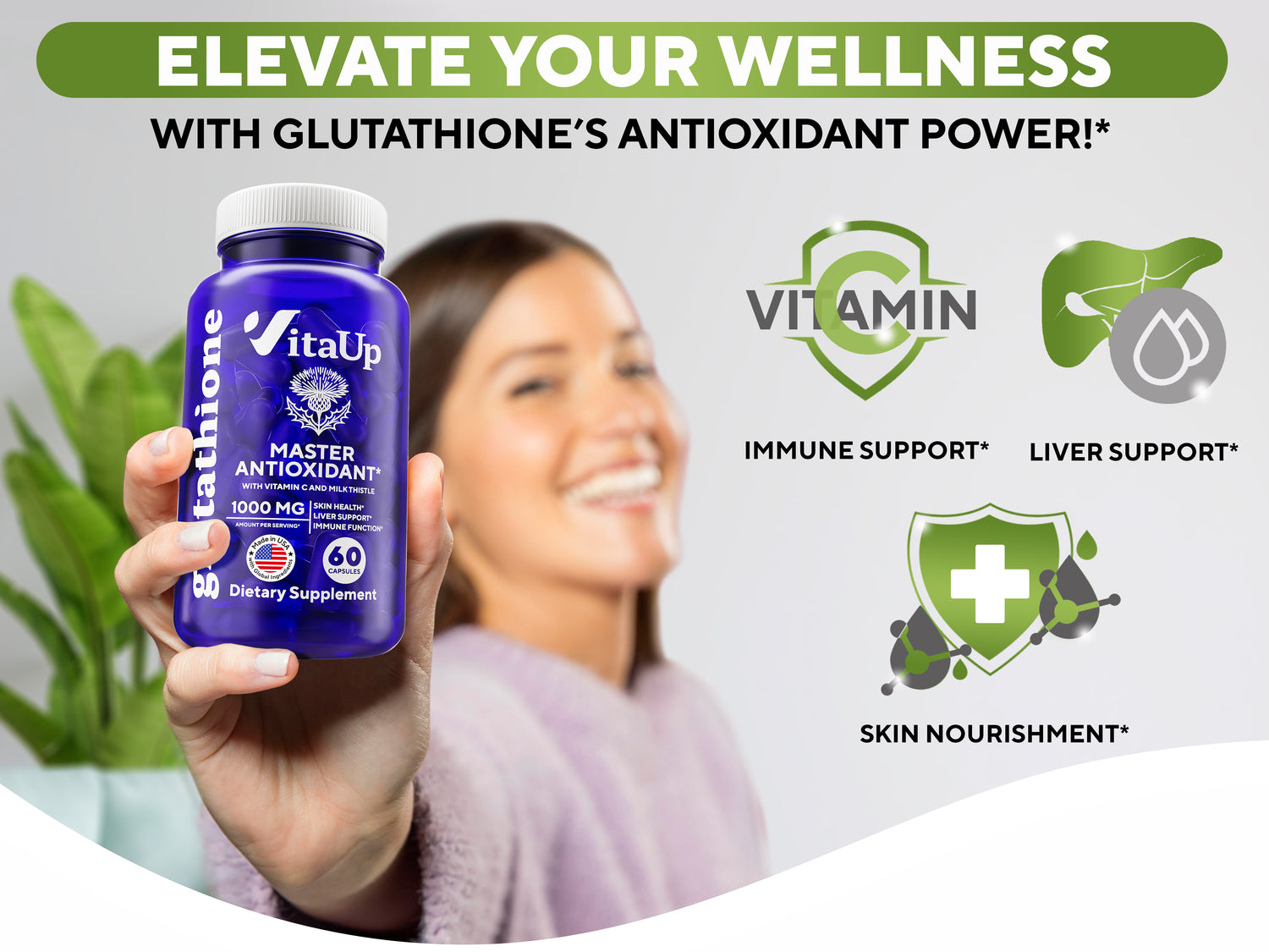 VitaUp Glutathione 1000mg with Milk Thistle 60 Capsules, 30-Day Supply Antioxidant Support VitaUpStore VitaUp Glutathione 1000mg with Milk Thistle 60 Capsules, 30-Day Supply Antioxidant Support VitaUpStore