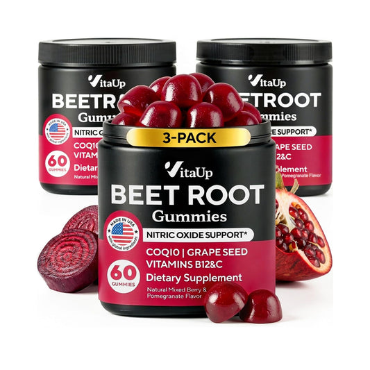 Beet Root Gummies – Beetroot Gummies with CoQ10, Grape Seed, Vitamin C, B12 & B3 – Beets Gummies for Circulation, Energy & Immune Support – 60 Beets Chews – Pack of 3