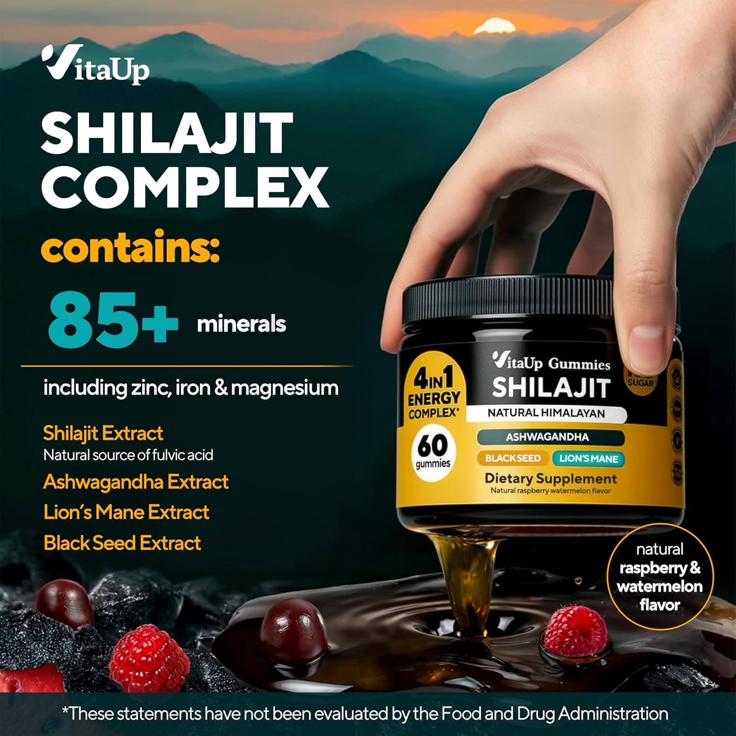 Shilajit  extract,  ashwagandha extract, lion's mane extract, black seed extract
