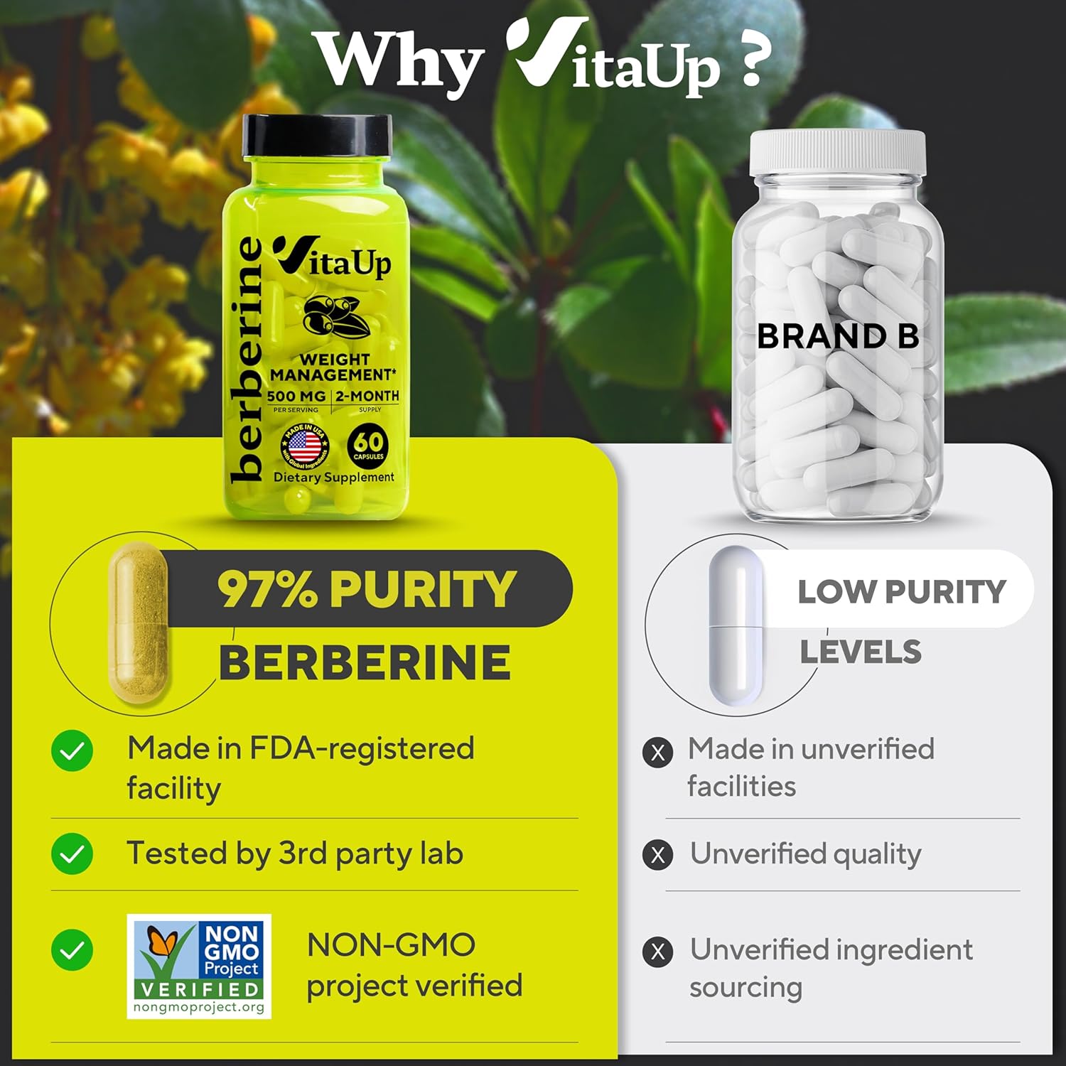 FDA-registered facility, tested by 3rd party lab, non-gmo