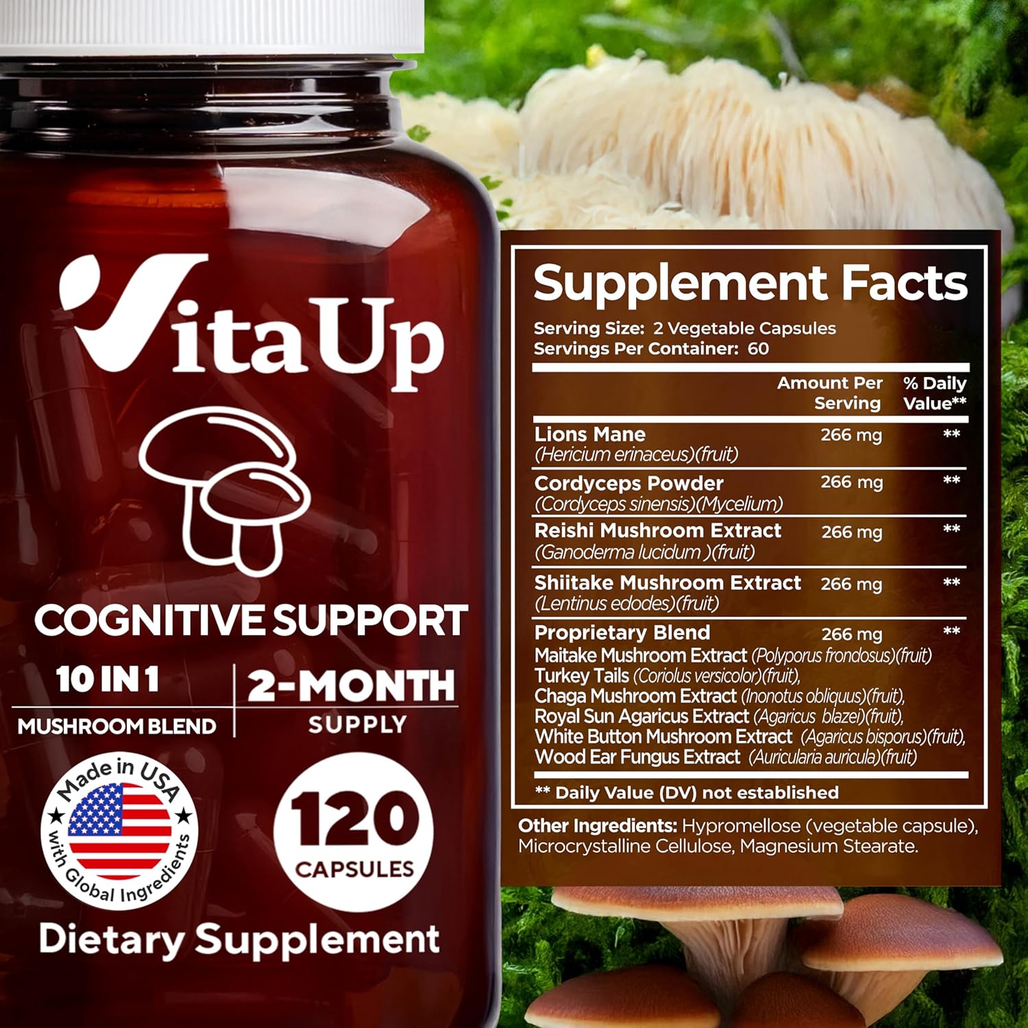 Lions mane, cordyceps powder, reishi mushroom extract, shiitake mushroom extract