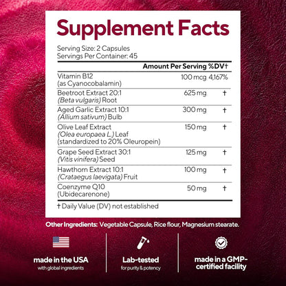 VitaUp Beetroot Supplement - Normal Blood Pressure Supplement & Heart Support - 7-in-1 USA Made Beet Root Capsules w/ CoQ10, Grape Seed, Vitamin B12 for Normal Circulation - 90 Vegan Beetroot Capsules