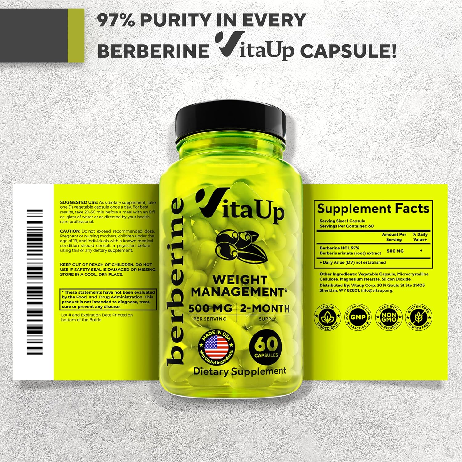 97% purity in every berberine VitaUp capsule!