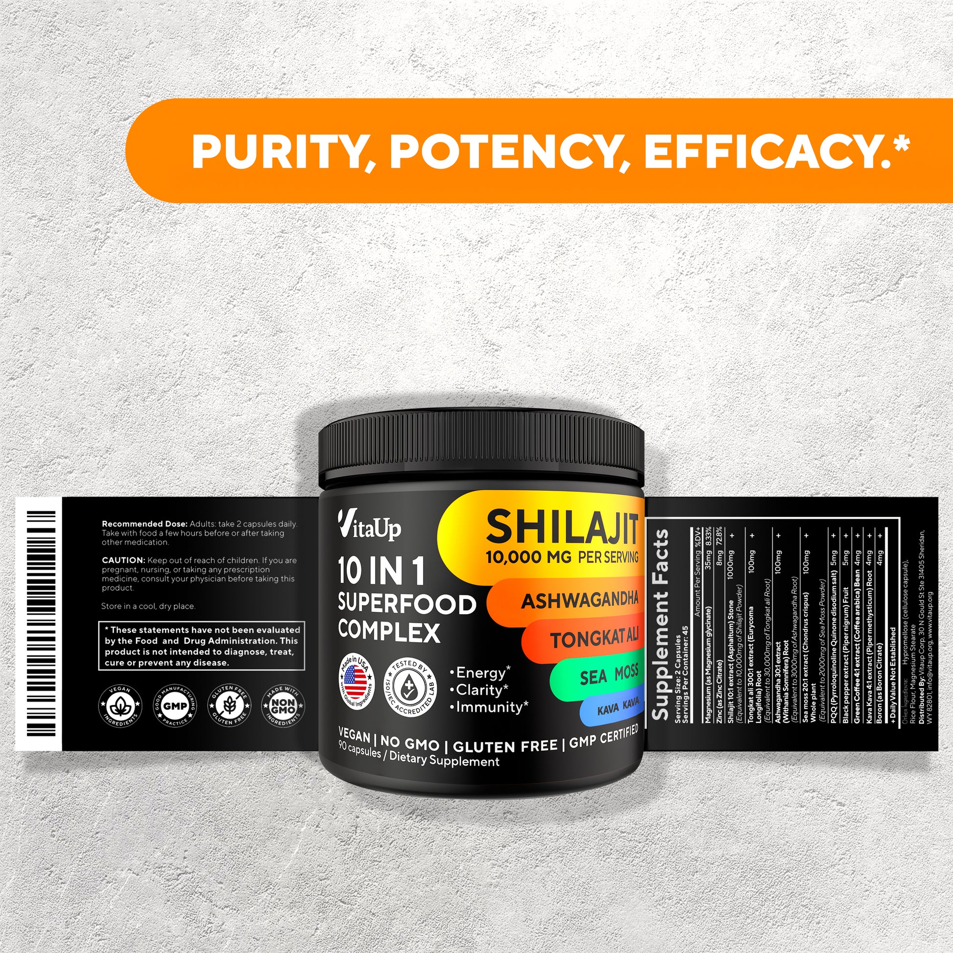 Supplement facts panel for VitaUp Shilajit