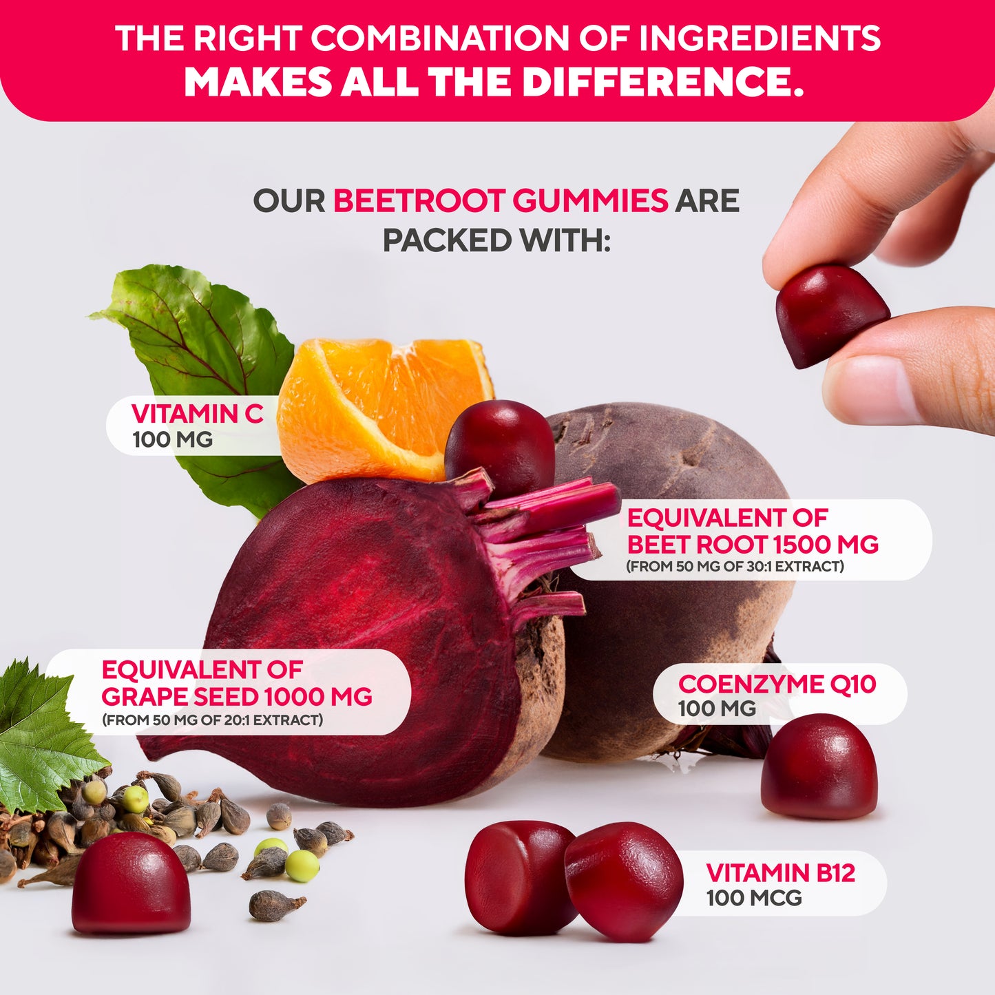 VitaUp Beet Gummies - 60 Gummies, 30-Day Supply - Berry Pomegranate Flavor