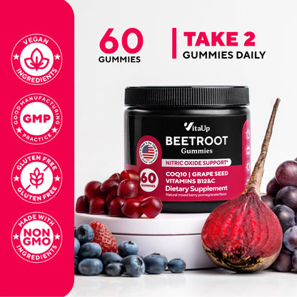 VitaUp Beet Gummies - 60 Gummies, 30-Day Supply - Berry Pomegranate Flavor