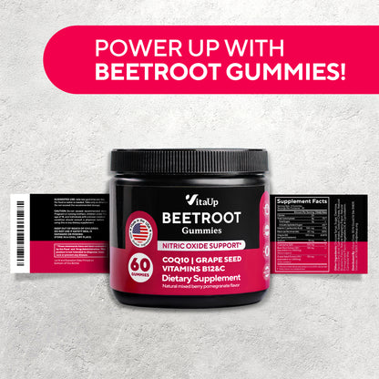 VitaUp Beet Gummies - 60 Gummies, 30-Day Supply - Berry Pomegranate Flavor