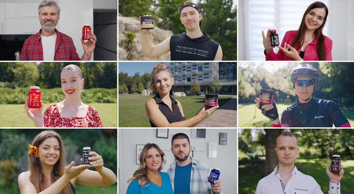 Team of VitaUp standing together and smiling in a bright, professional environment, showcasing the passionate people behind the brand’s high-quality wellness supplements.