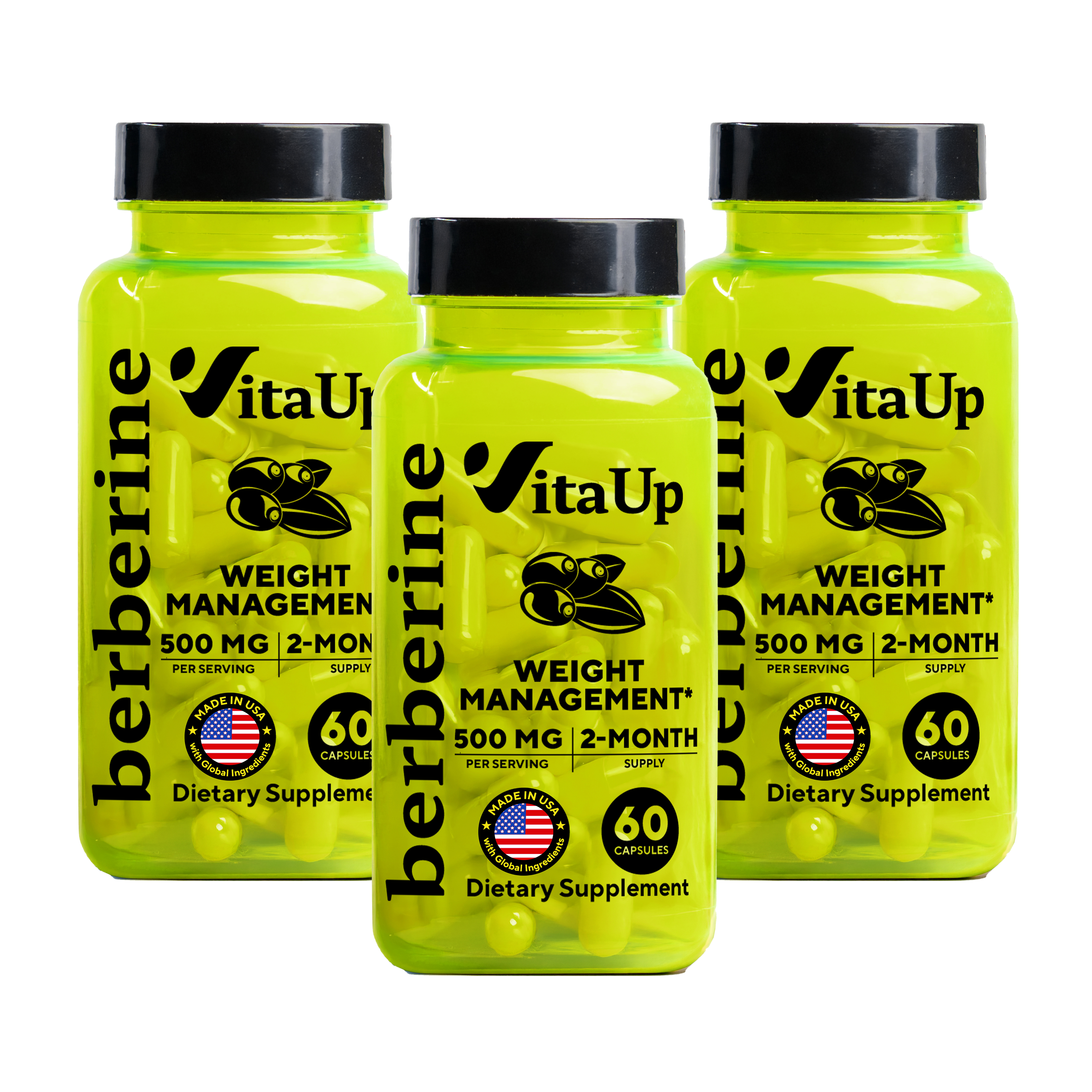 Three-bottle bundle of VitaUp Berberine for energy and digestion