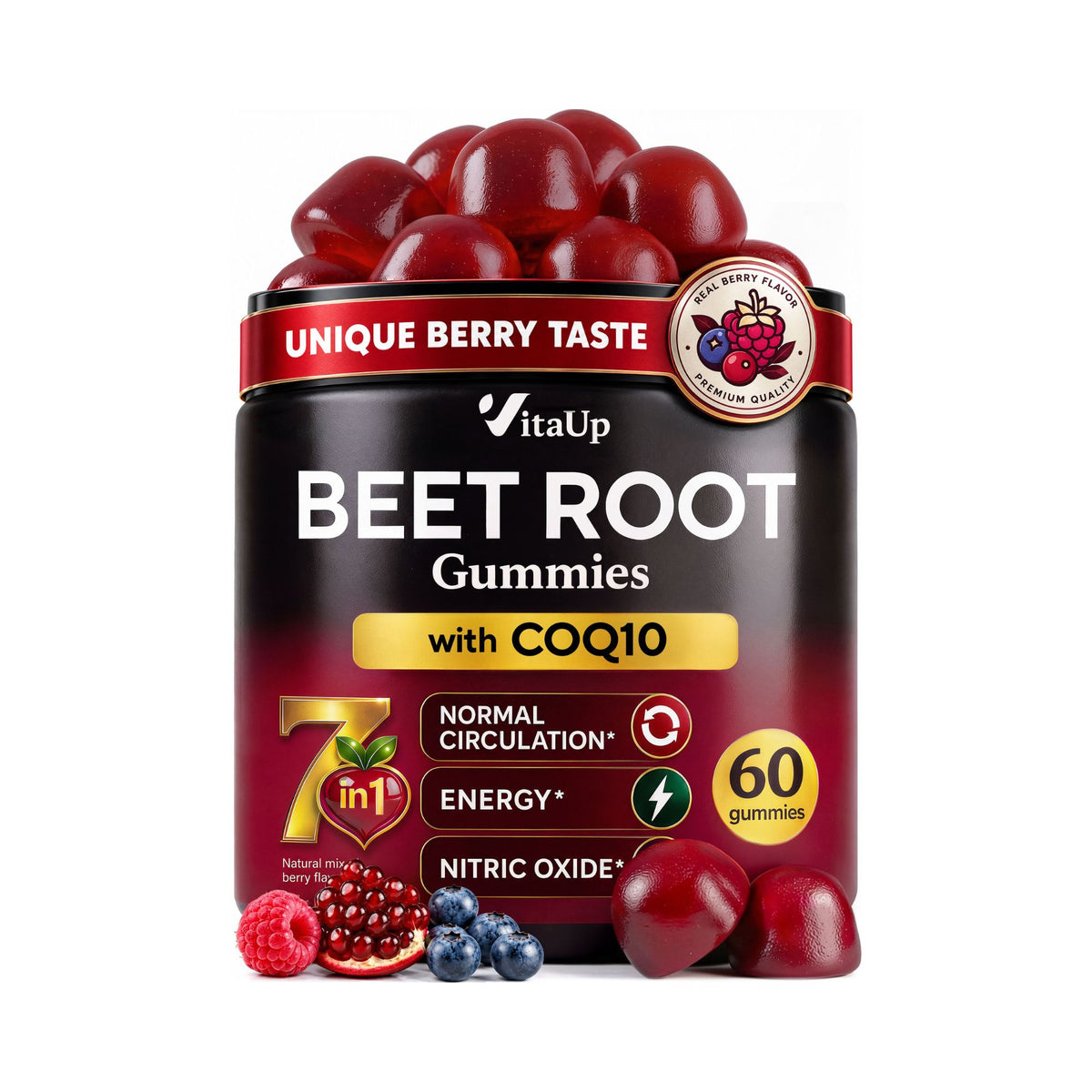 VitaUp Beet Root Gummies – Beetroot Gummies with CoQ10, Grape Seed, Vitamin C, B12 & B3 – Beets Gummies for Circulation Support – 60 Beets Chews (EAN: 8720892316110)