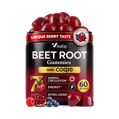 VitaUp Beet Root Gummies – Beetroot Gummies with CoQ10, Grape Seed, Vitamin C, B12 & B3 – Beets Gummies for Circulation Support – 60 Beets Chews (EAN: 8720892316110)