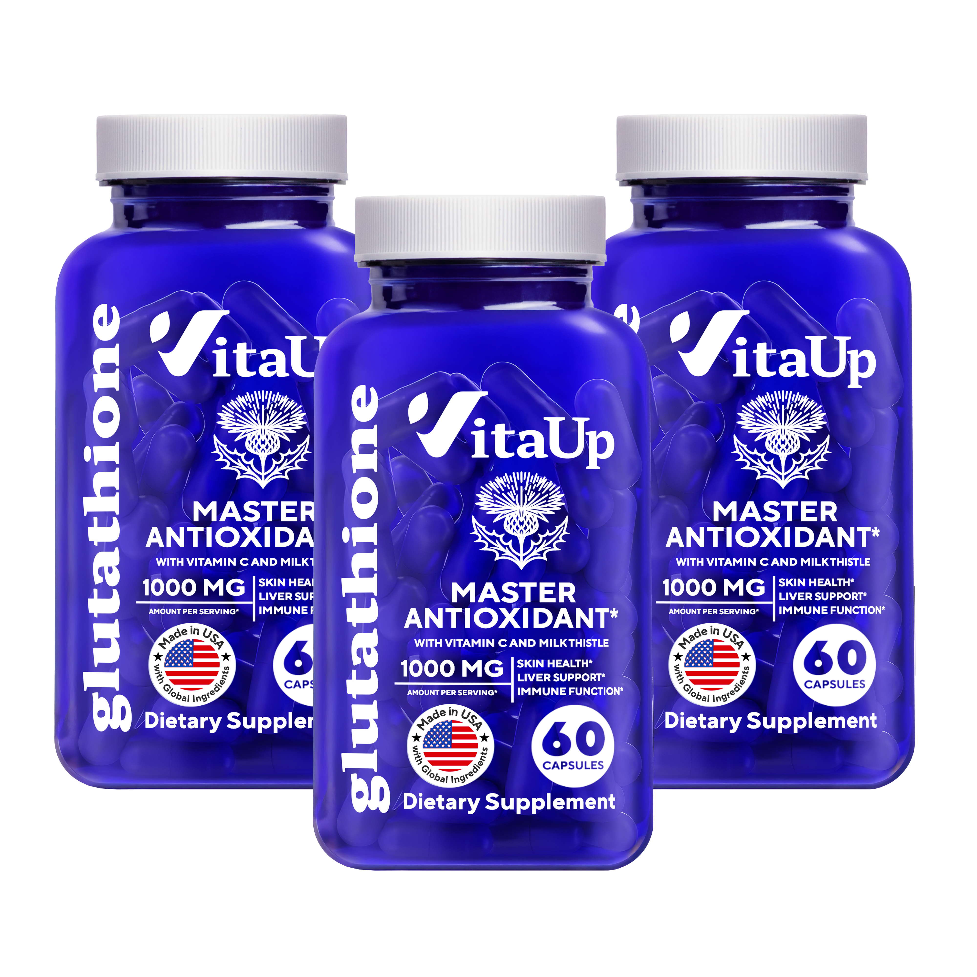 Three-bottle bundle of VitaUp Glutathione Complex for long-term wellness