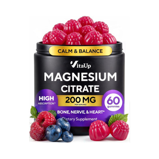 VitaUp Magnesium Citrate Gummies 200 mg – Highly Absorbed, Magnesium for Relaxation, Deep Sleep, Bones & Heart – 200mg per Serving, 60 Count