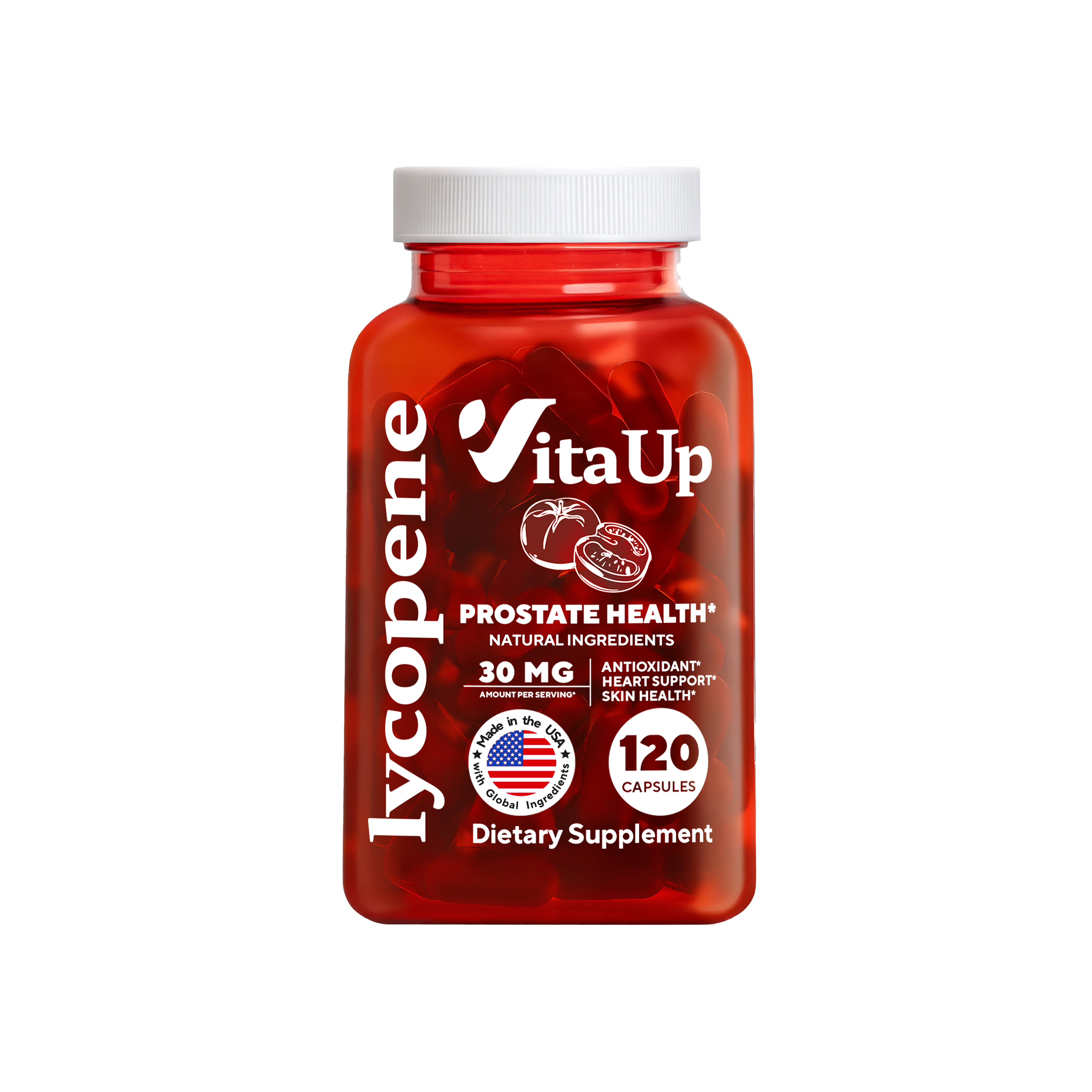 One bottle of VitaUp Lycopene capsules for prostate and skin health