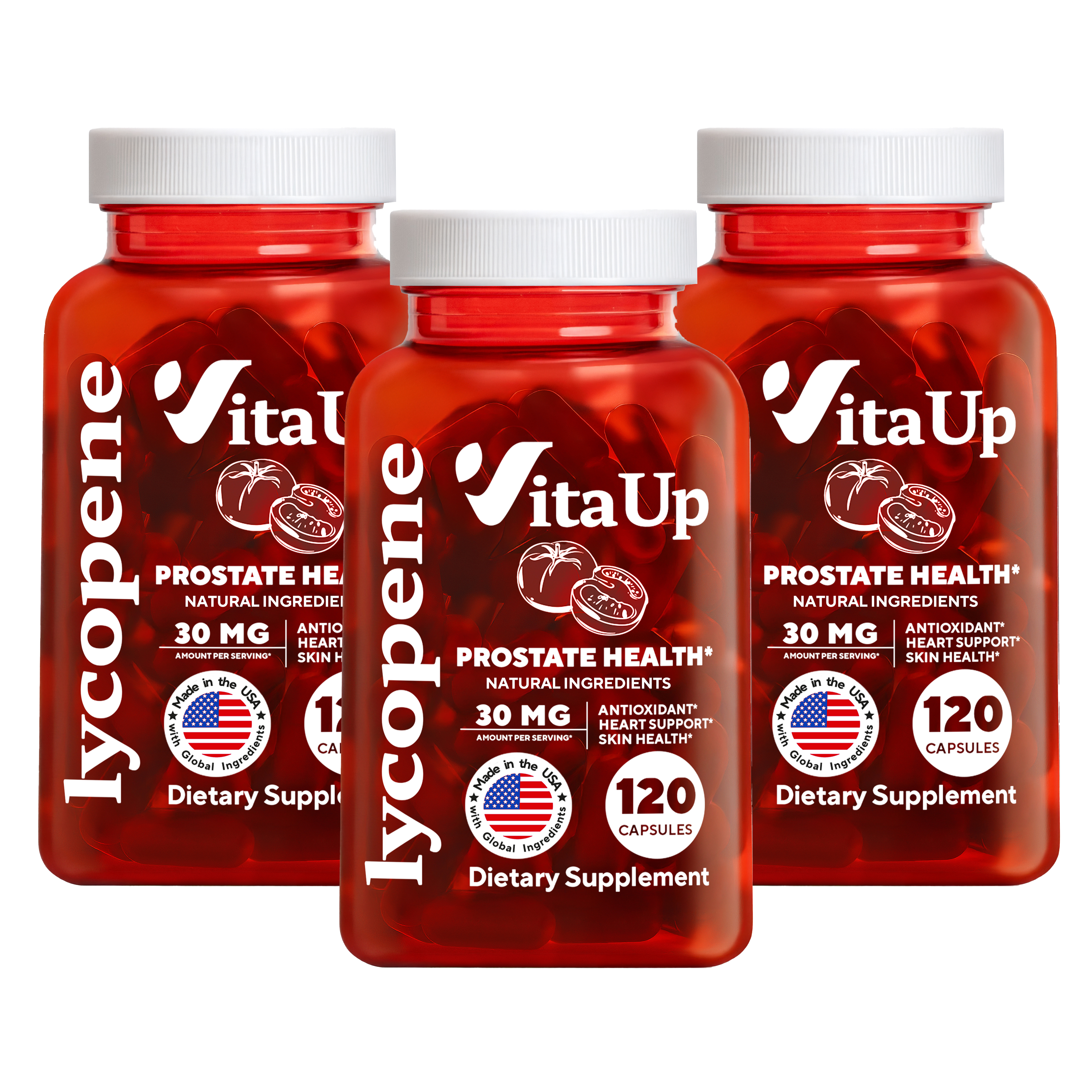 Three bottles of VitaUp Lycopene for men’s wellness