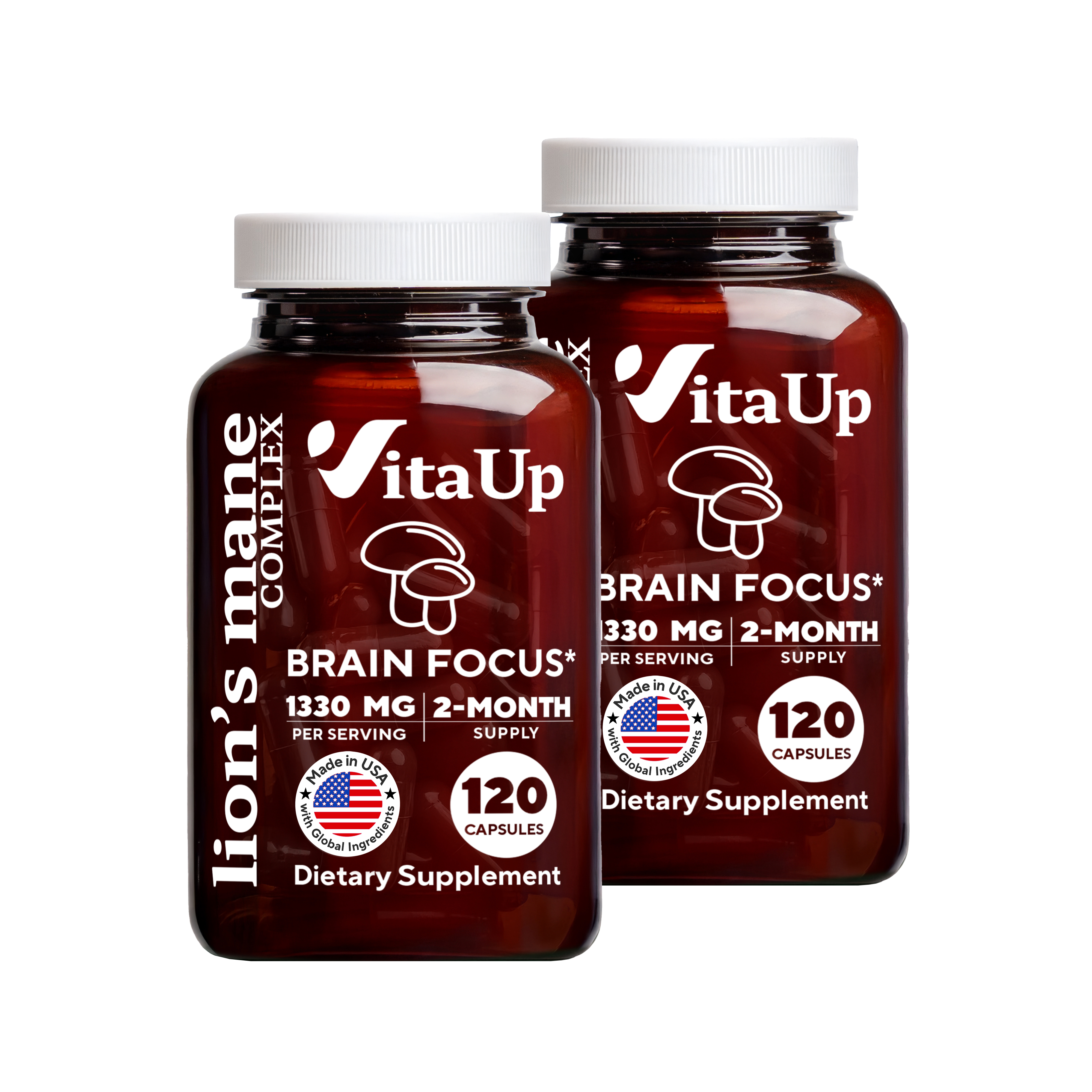 Two bottles of VitaUp Lion’s Mane Gummies for enhanced mental clarity