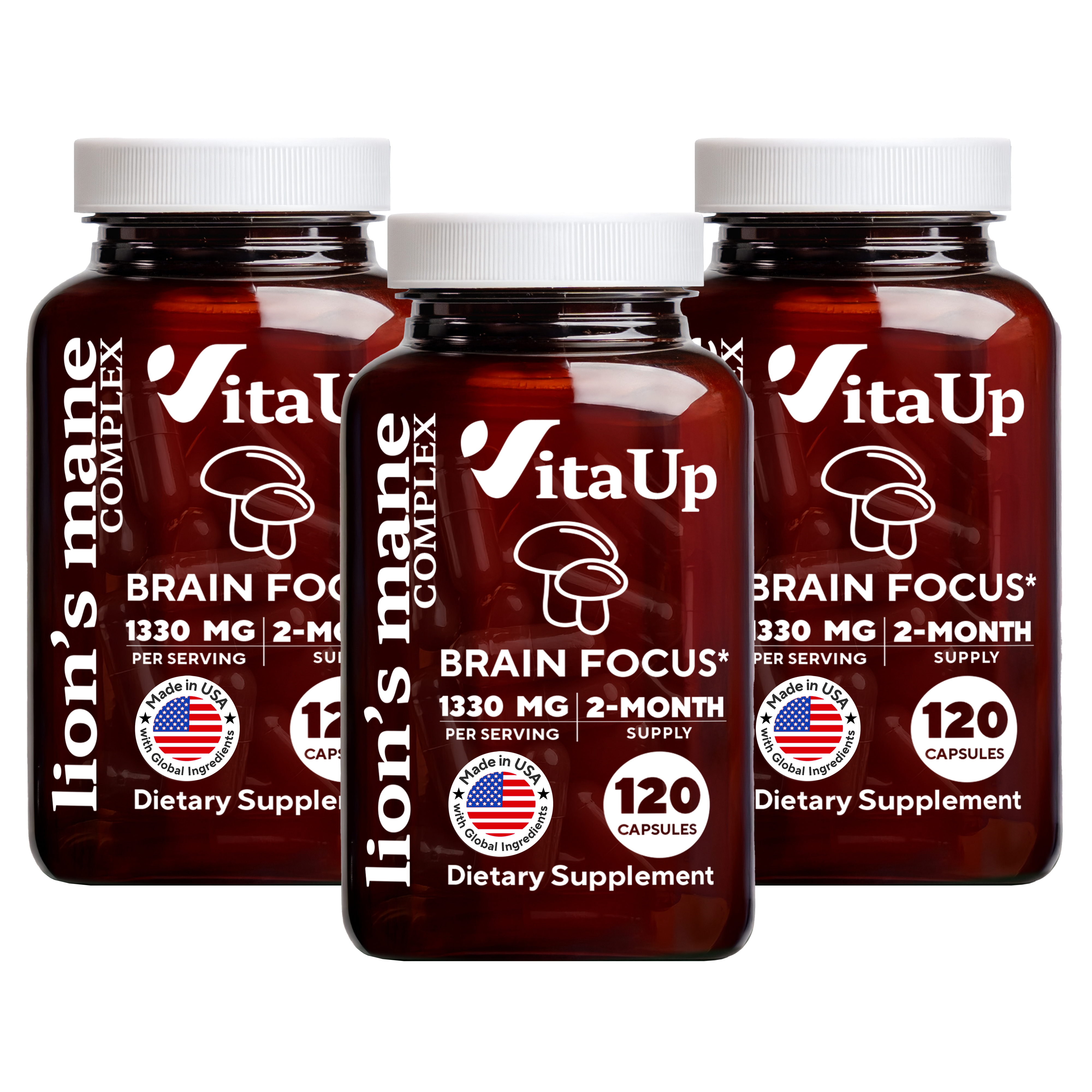 Three-bottle bundle of VitaUp Lion’s Mane Gummies for cognitive health
