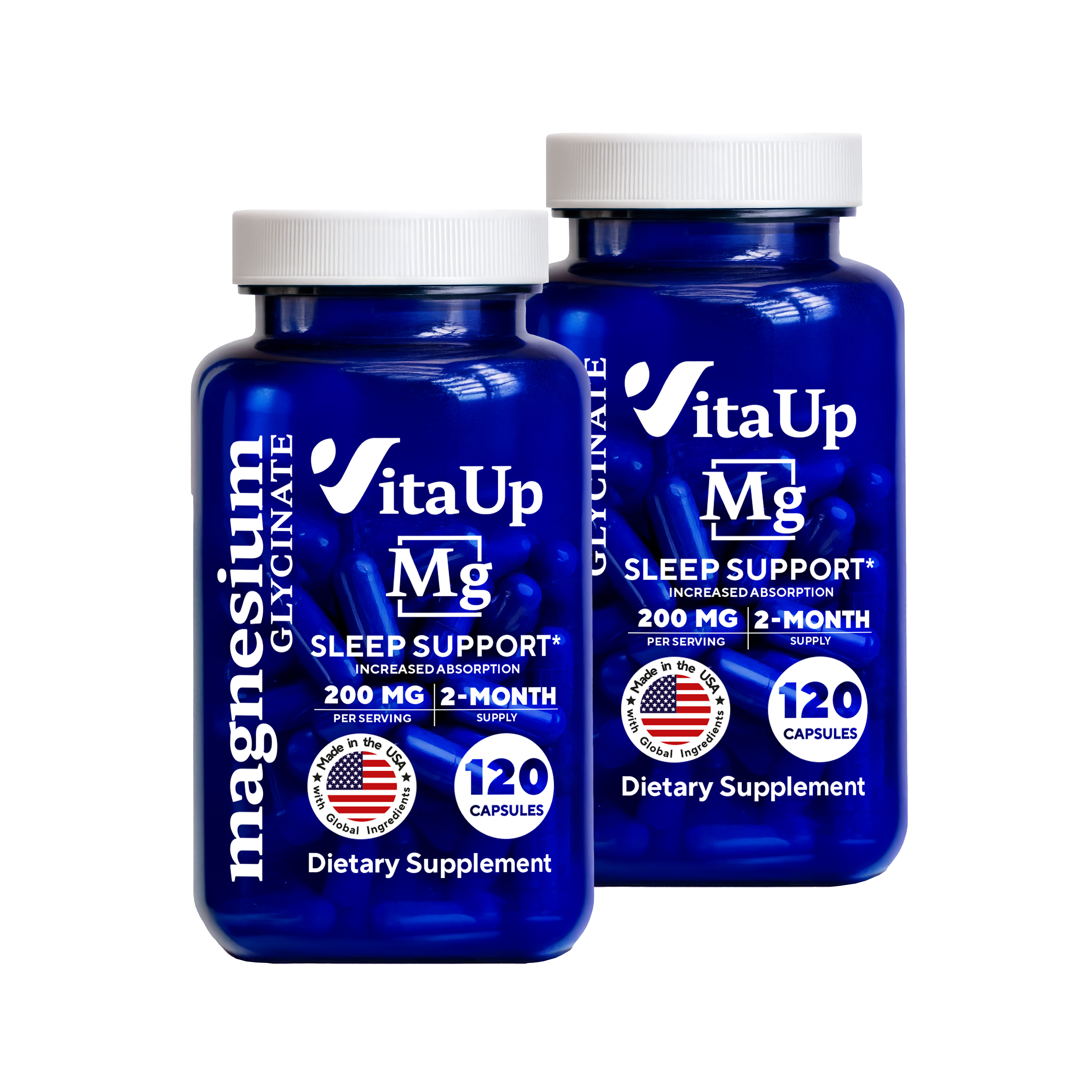 Two-pack of VitaUp Magnesium Glycinate for muscle and nerve function