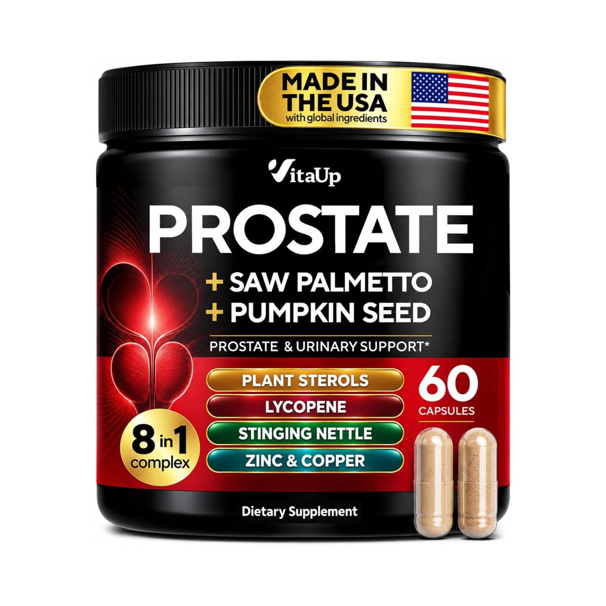 VitaUp Prostate Health Supplements for Men, 8in1 Potent Complex, 60 Caps