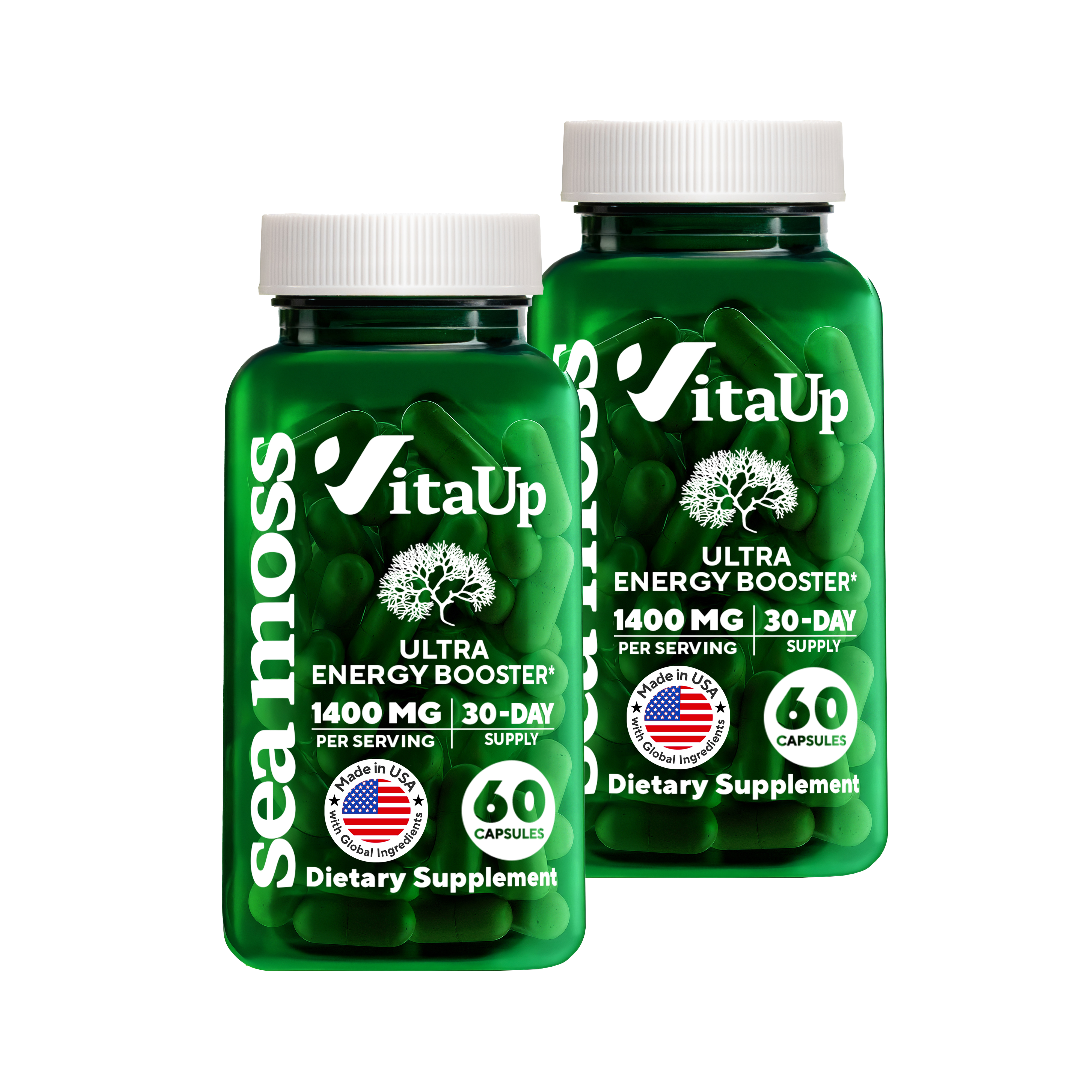 Two-pack of VitaUp Sea Moss Capsules for thyroid and skin support