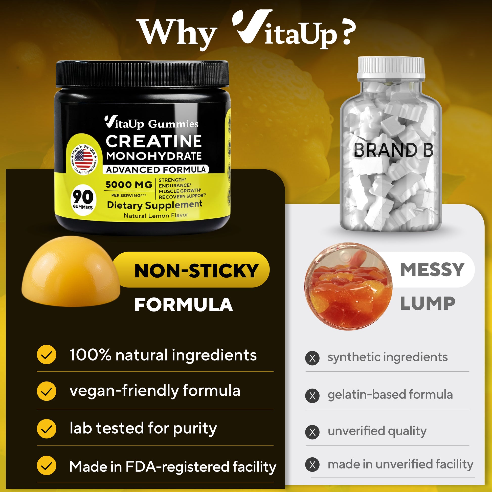 100% natural ingredients, vegan, lab tested, made in FDA facility 